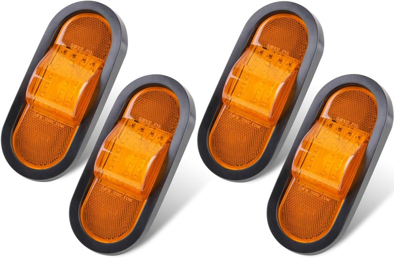 Jamarco 4Pcs 6.5 Inch Oval Mid Turn Signal Amber Marker Lights Rubber Mount 24 LED w/Reflex Lens, Universal Waterproof 6 Inch Oval LED Trailer Side Marker Mid-Ship Turn Signal Lights w/3 Prong Wire Pigtails - Image 1
